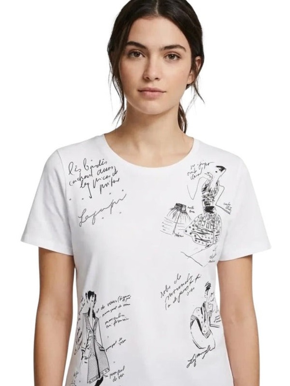 Karl Lagerfeld White Short-Sleeve Tee with Black Fashion Sketches